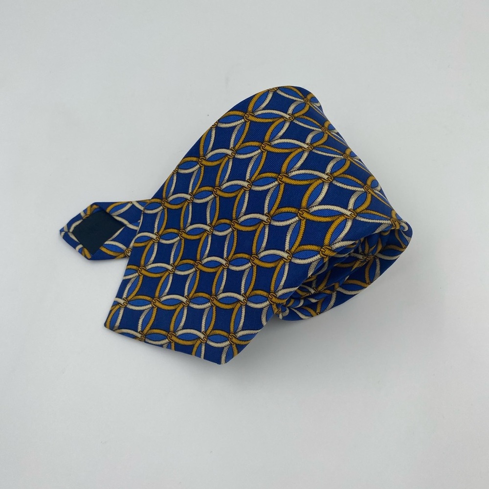 Brooks Brothers Gold and Blue Lattice Pattern Tie
